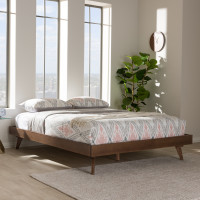 Baxton Studio Jacob-Ash Walnut-King Jacob Mid-Century Modern Walnut Brown Finished Solid Wood King Size Bed Frame